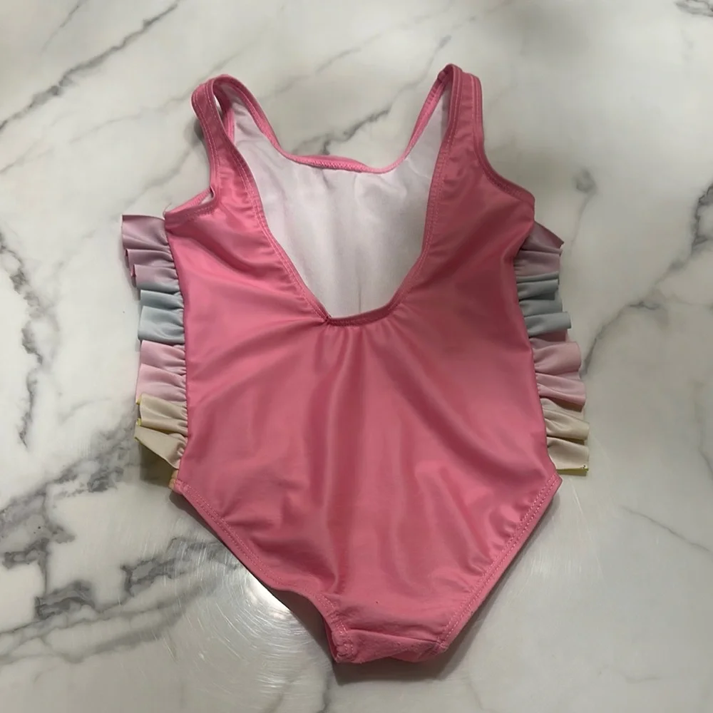 Pink Unicorn Swimsuit with Ruffle Details